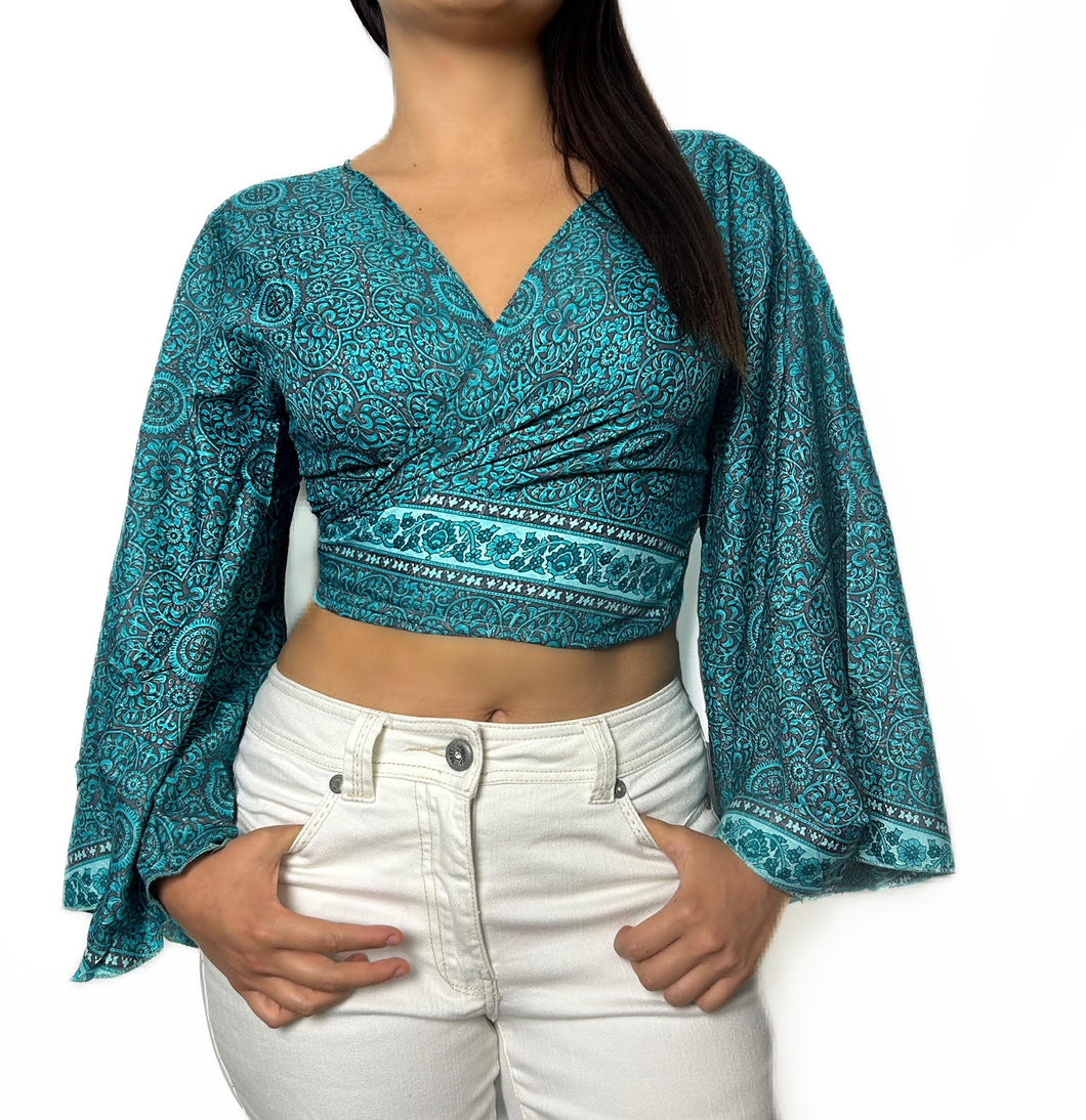 Bell Sleeve Floral Wrap Top