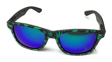Cannabis print Classic style RUBBER Frame reflective Sunglasses (Black)