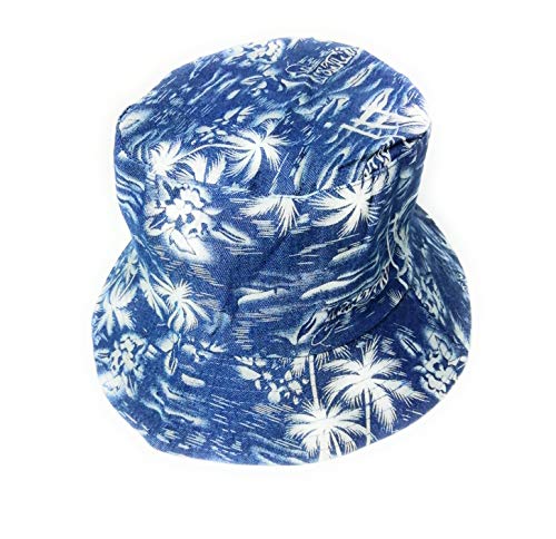 Hawaiian Textured print Denim bucket style sun hat