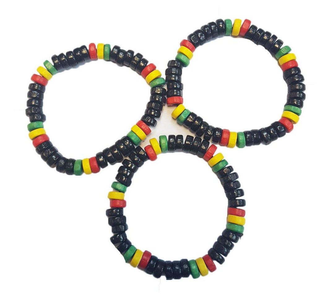 Rasta 3 Piece Bob Marley style wood bracelet set