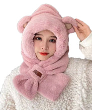 Animal Ear Balaclava Hood  Knitted Faux Fur Trim  Scarf Beanie Hat Fluffy - New Arrival