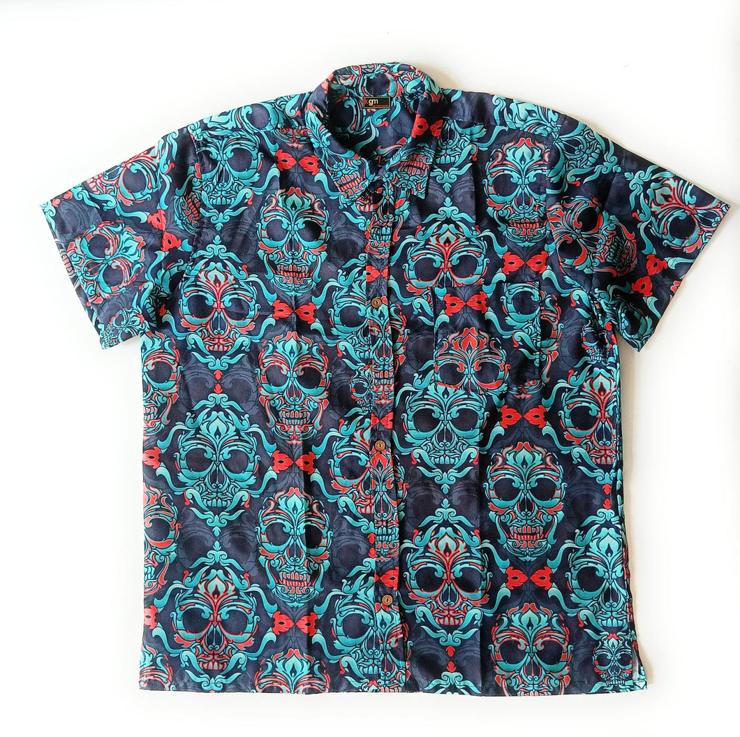 Colourful Hand crafted Rockers Skull Print shirt Men Tops T shirts Blue