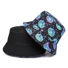 Cool New Season Punky cat Bat Print Bucket Hat Women's Men`s Festival Rock Metal Music Hats