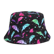 Cool New Season Punky cat Bat Print Bucket Hat Women's Men`s Festival Rock Metal Music Hats