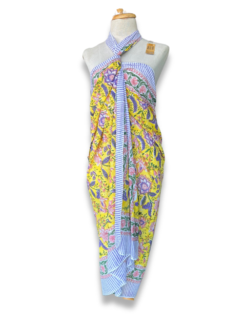 Indian XL size Floral hand block printed 100% cotton Sarong Scarf Shawl