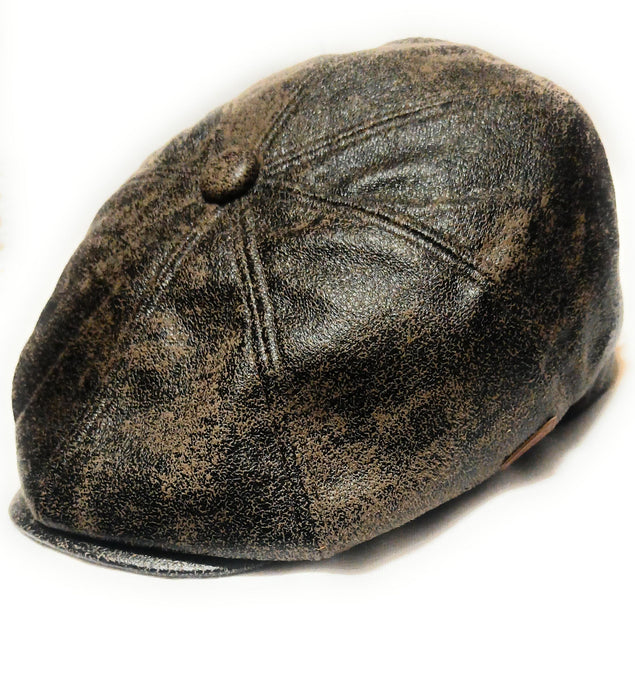 Stylish Faux Leather Distressed Look Panel Flat Cap - Men`s Classic Baker boy caps