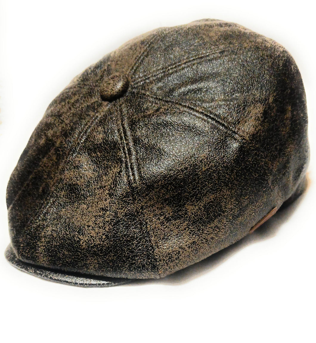 Stylish Faux Leather Distressed Look Panel Flat Cap - Men`s Classic Baker boy caps