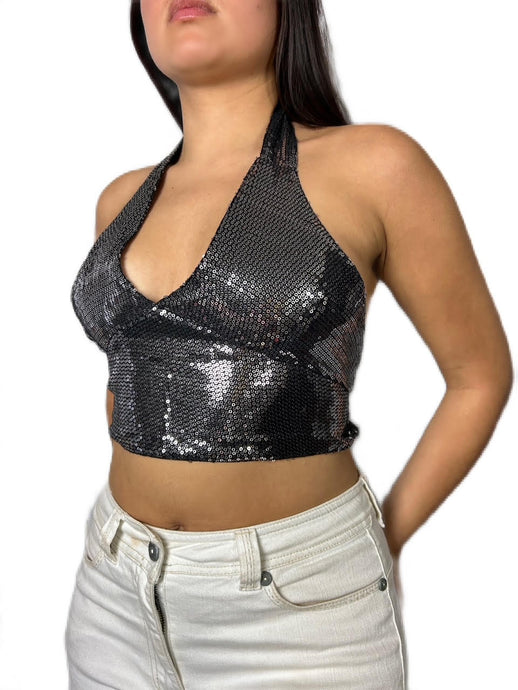 Sequin Tie up crop top