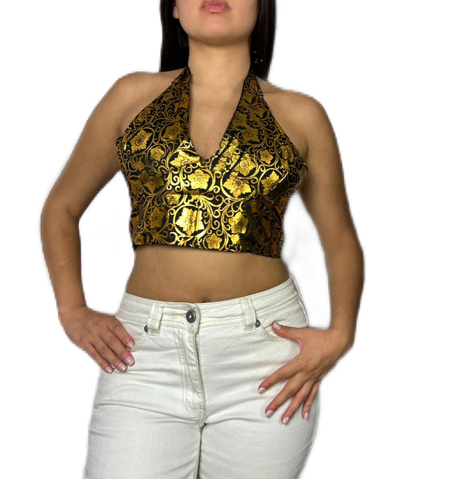 Black and gold Tie back crop top