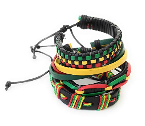 Rasta Bob Marley 4 PIECE Leather woven bracelet band set jewellery Jewelry Festival