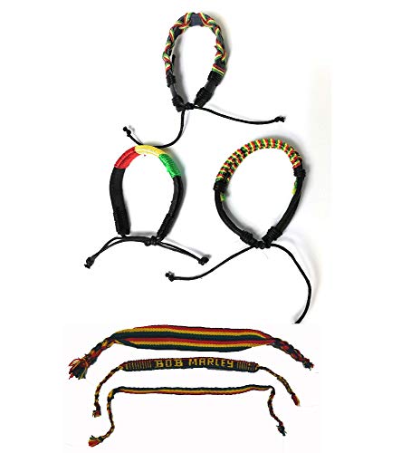 Cool 6 PIECE SET Rasta Bob Marley Leather woven Bracelets