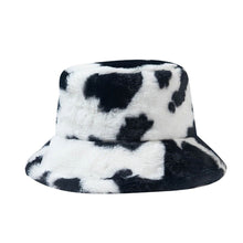 Cool Cow Print Soft Fleecy Faux Fur Bucket hat - Funky Festival Summer Winter Hats