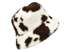 Cool Cow Print Soft Fleecy Faux Fur Bucket hat - Funky Festival Summer Winter Hats